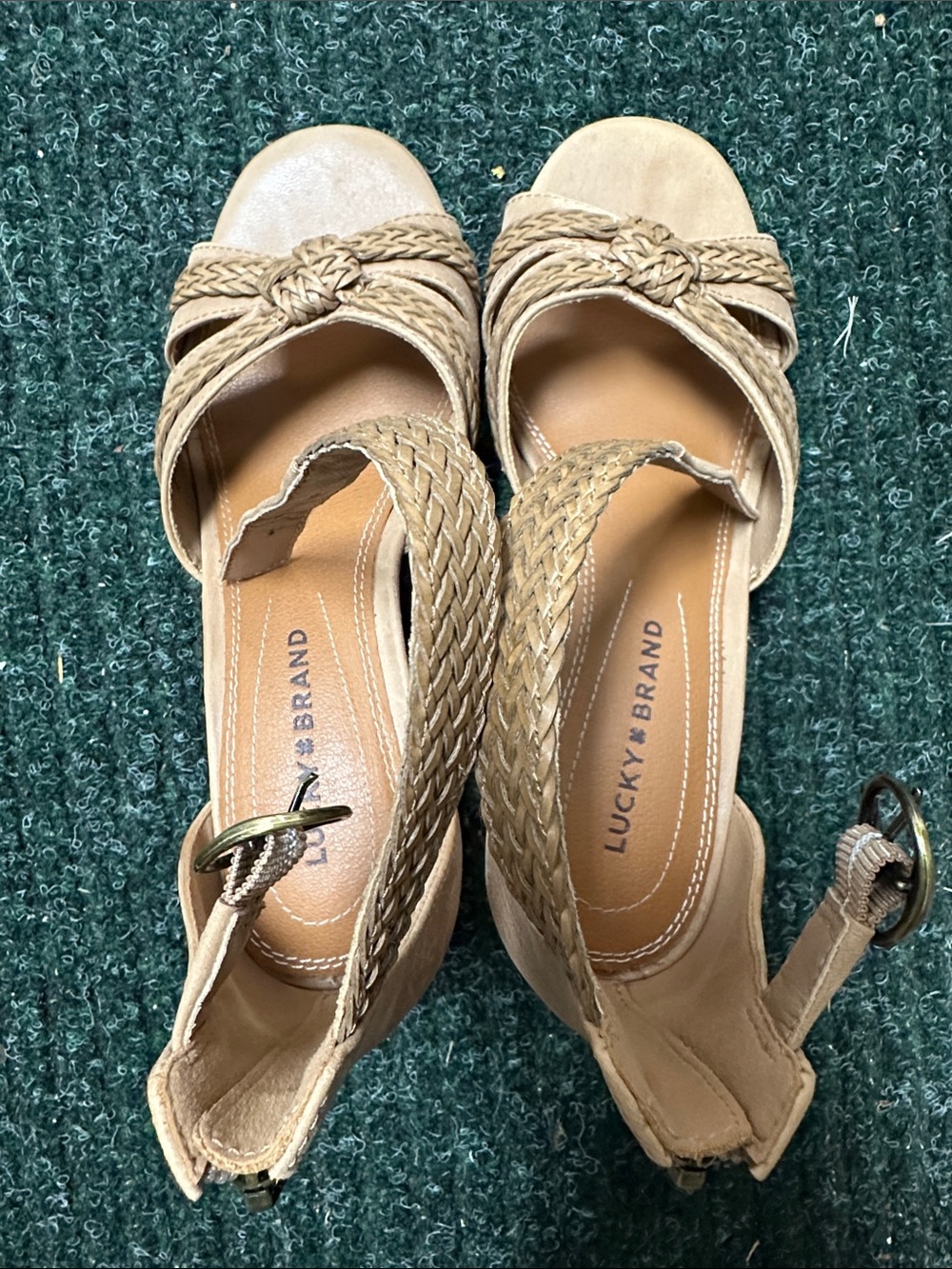 Lucky Brand Braided Tan Wedge Sandals